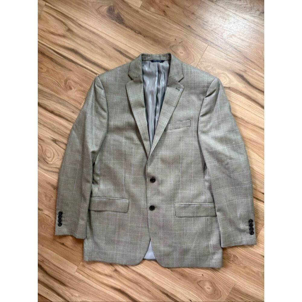Ralph Lauren Mens Gray Houndstooth Silk Wool Single Breasted Blazer Jacket Size